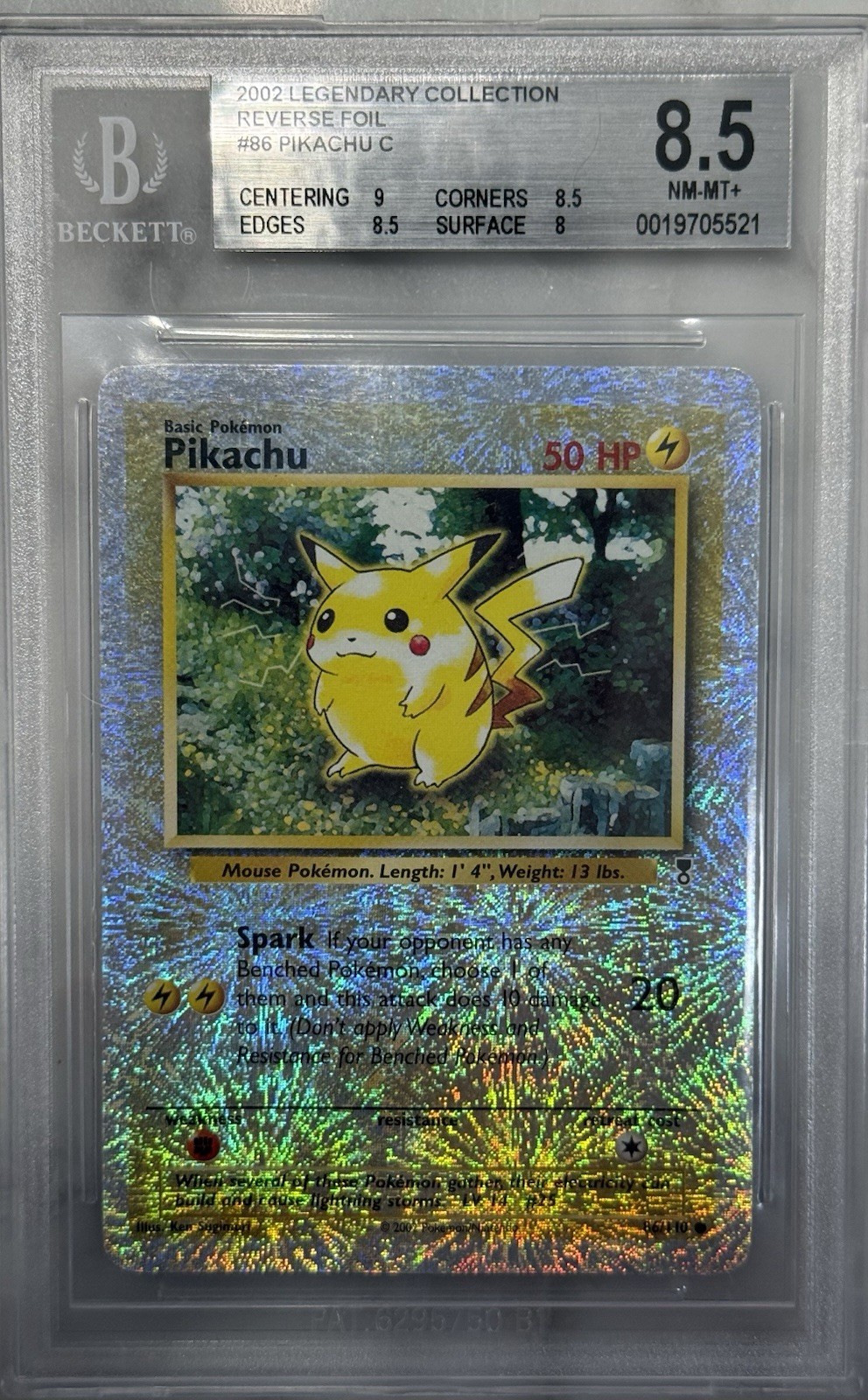 2002 Pokemon Legendary Collection Pikachu Reverse Holo #86 BGS 8.5 NM-MT+