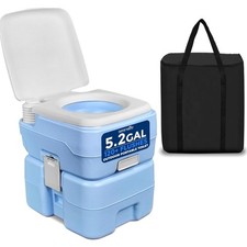 Portable Camping Toilet 5.2 Gal HDPE Blue Lightweight Flush Detachable Waste