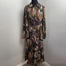T Tahari Women's Dress Women's 10 Peacock Paisley Button Tiered Cottage Boho New
