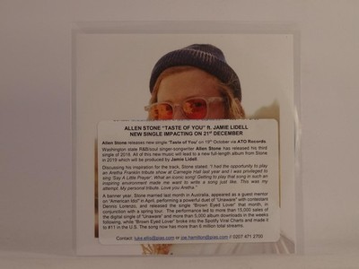ALLEN STONE FT JAMIE LIDELL TASTE OF YOU (F17) 1 Track Promo CD Single including