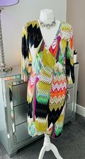 Rick Cardona New York Zig Zag Faux Wrap Multi Dress Sz M Vibrant Stretchy