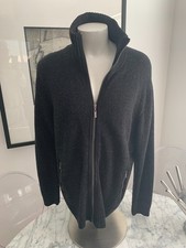 Men's TASSO ELBA BLACK-GRAY 100 Lambswool Front Pocket Full Zipped Sweater XL
