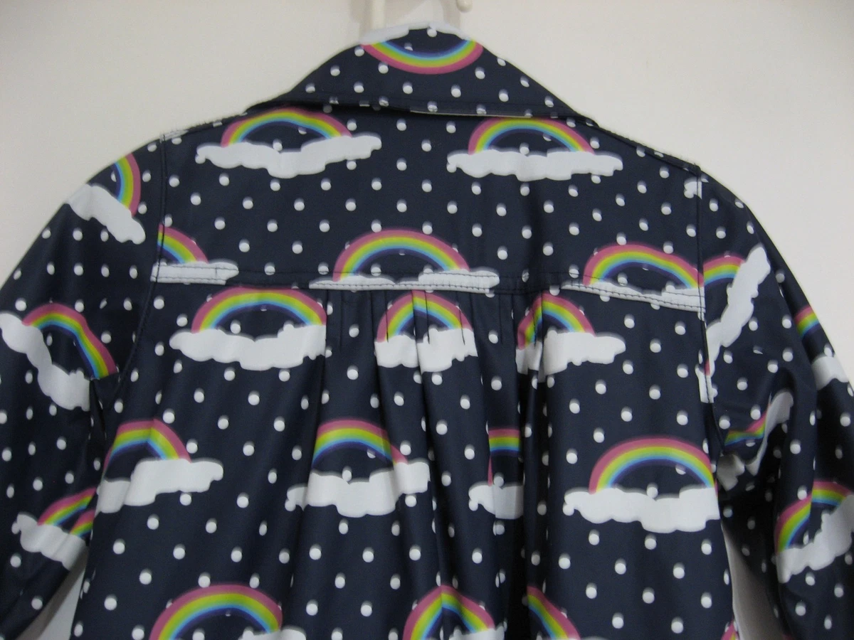 KORANGO NAVY POLKA DOT WITH RAINBOWS FLEECE LINED LONG SLEEVE COAT SIZE 4