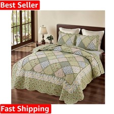 Floral Patchwork Full/Queen Quilt Set with 2 Shams - Lightweight Comfort