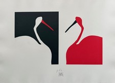 FABIO DE POLI incisione + collages "I Cigni" 70x50 firmata numerata