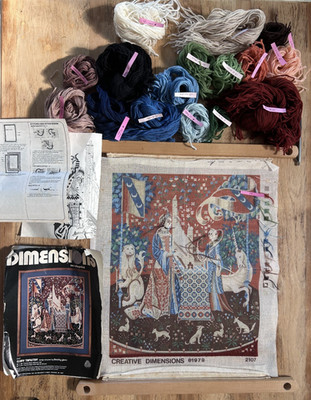 Dimensions Needlepoint Kit 2107 Cluny Tapestry - Stretcher Bars, Started Project