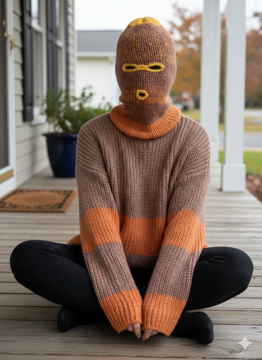 Ski Mask Balaclava 3 hole Brown Yellow Orange Winter Hat Thick