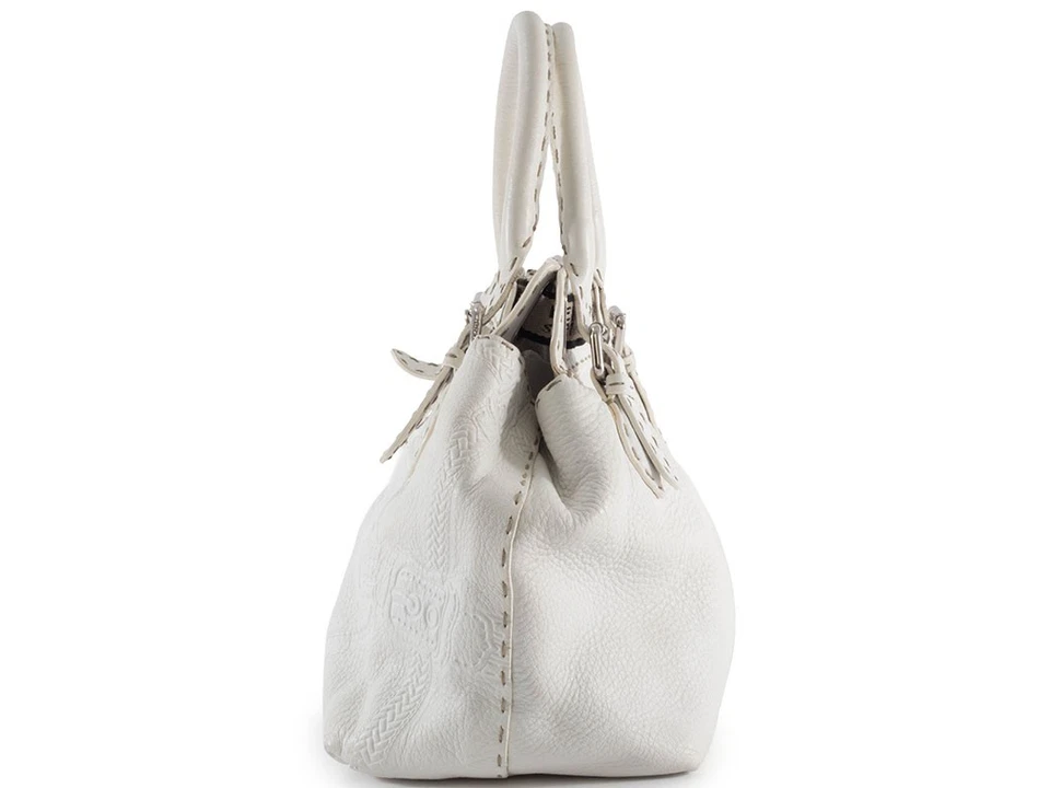 FENDI Selleria Villa Borghese Leather White Tote Bag Handbag Pre-owned Authentic - Image 4 of 4