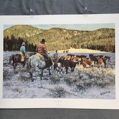 Ltd Edition Loren G Fry Artist Proof Print Good Start 20x28'' Cowboy Cattle Drive