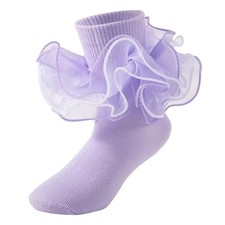 Girls Ruffle Socks Toddler 4-Layer Big Lace Frilly 10-12 Years Purple - 1 Pair