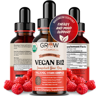 Organic VITAMIN B12 Vegan Sublingual Liquid Drops Methylcobalamin 5000mcg