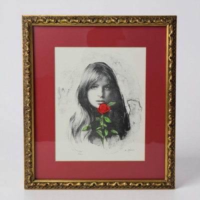 M. Maurice Lithograph ''Girl with Rose'' Mid-Century Signed & Numbered, LE 62/250