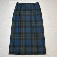 Pendelton Virgin Wool Straight Maxi Skirt Womens 14 Tartan Blue Fully Lined Vtg
