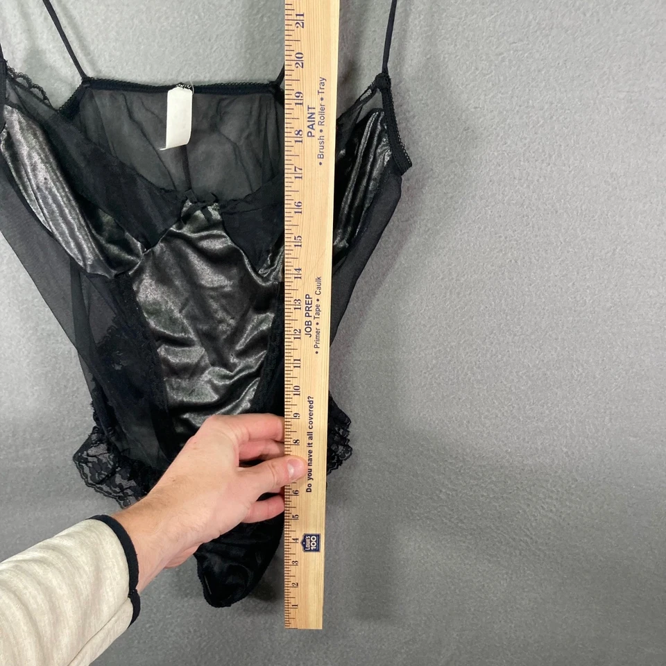 Body de peluche de encaje satinado transparente negro vintage lencería para mujer talla mediana Foto 4 de 4