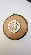 Vintage Schildkraut Lipstick Holder Case Mirror Compact Case Enamel Floral Pink