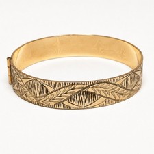 Vintage Rolled Gold Bracelet 9ct Bangle Engraved Hinge Opening 50 Micron 