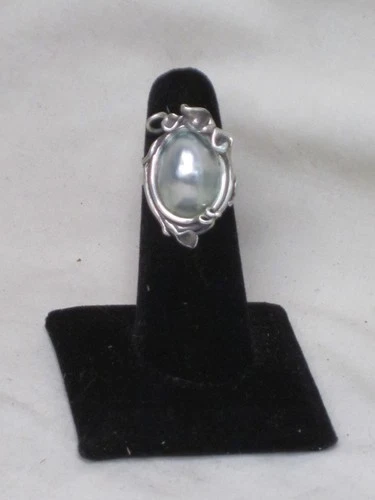 vintage sterling s ring G.A. 925 silver abalone size 7.5 jewelry art