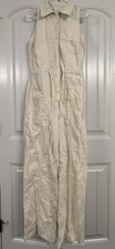 Mango Cream/white Sleeveless Denim Jumpsuit, Drawstring, New- Tags Removed