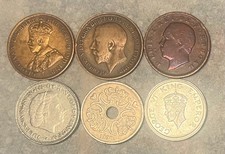 6 World Coins, United Kingdom, Australia, Portugal, Nederland, Denmark, India.