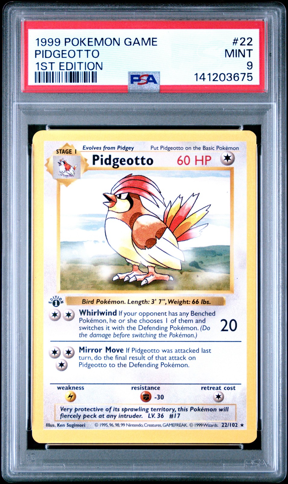 1999 POKEMON BASE SET 1ST EDITION #22 PIDGEOTTO PSA 9