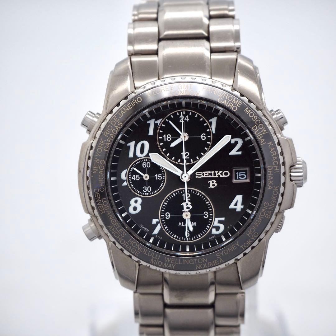 中古良品_SeikoBusinessTimingSBKW002_5T52 Seiko Brightz 5T52-6B90 Men's Solar Chronograph Watch with World