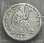 1854 arrows Seated Liberty half dollar, ICG graded F-12 details
