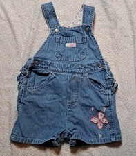 Vintage Faded Glory Denim Overall Girls Blue Jean Embroidered Butterfly 18M