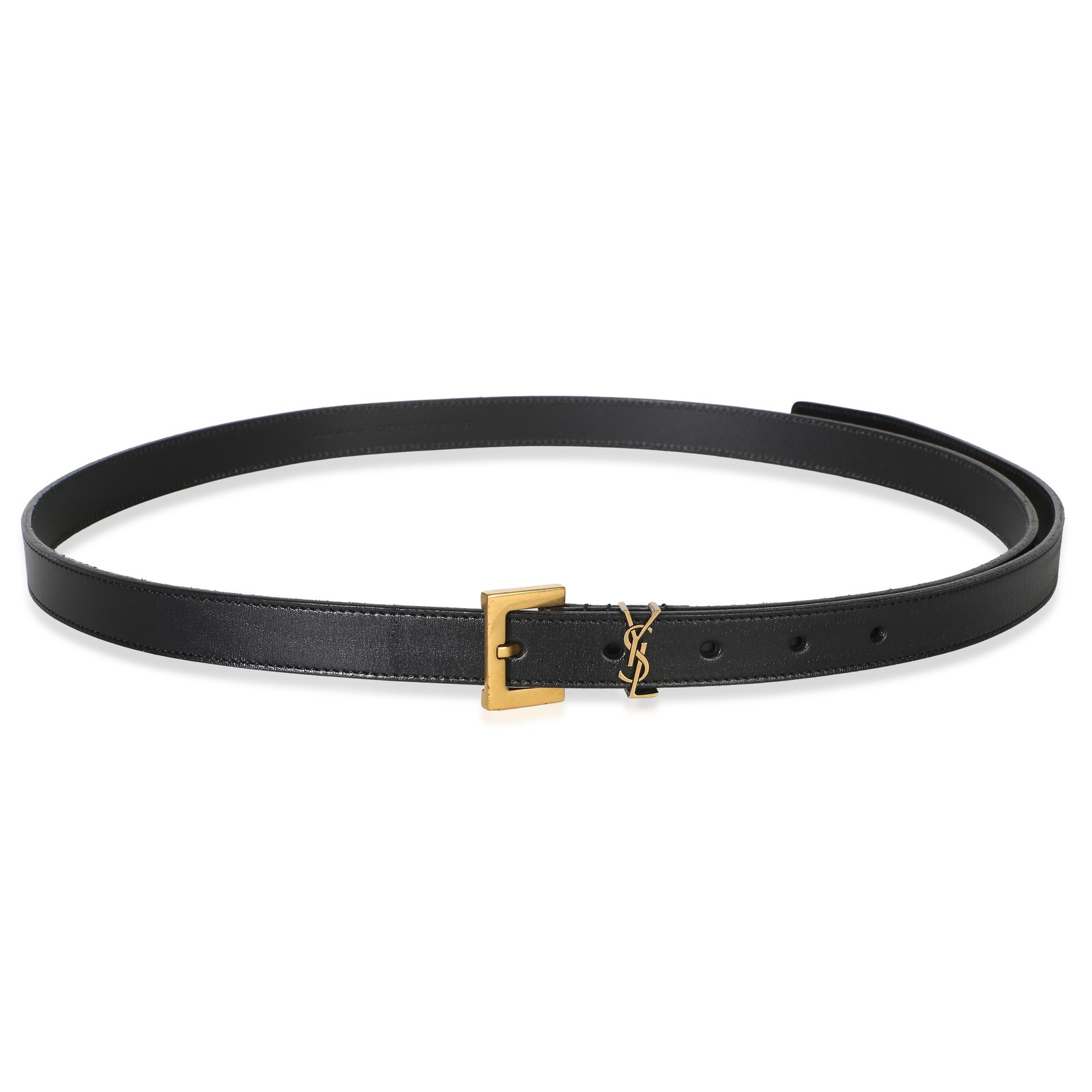 Saint Laurent Men's Black Lambskin Cassandre Thin Belt 95/38