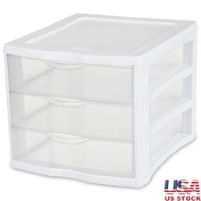 3 Drawer Clear Plastic Desktop Drawer Storage Organizer Stackable Home Office US