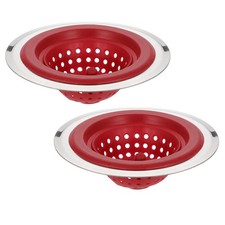 2pcs Silicone Sink Strainer with Stainless Steel Edge Red