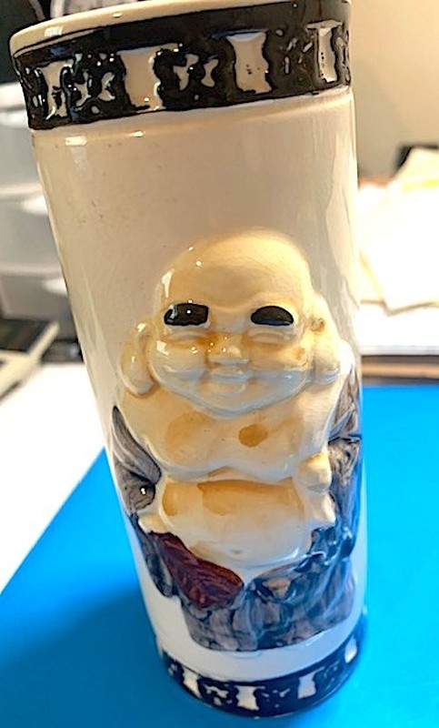 Vintage Ceramic Happy Buddha  Tiki Mug Orchids Of Hawaii Japan 6.5" H