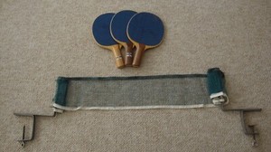 Vintage Ping Pong Table Net/Clamps and Paddles (3)