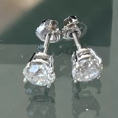 1.58 Ct Round Cut Diamond Stud Earrings 14K White Gold Natural screwback