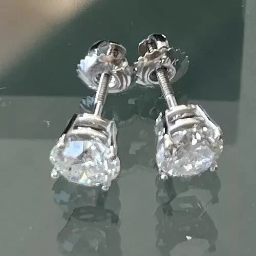 Aretes de diamantes de corte redondo de 1,58 quilates de oro blanco de 14 quilates naturales nuevos Foto 2 de 4