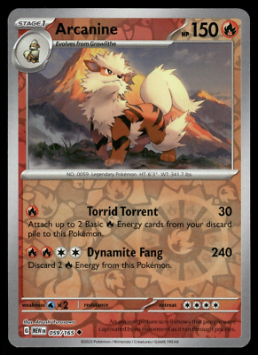 Arcanine Reverse Holo NM 059/165 Scarlet & Violet 151 Pokemon Card Arcanine Reverse Holo NM 059/165 Scarlet & Violet 151 Pokemon Card
