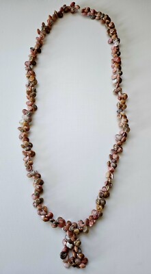 Vintage Polished Spiral Snail Shell Necklace Pink, Mauve, Tan Shells 30'' Boho