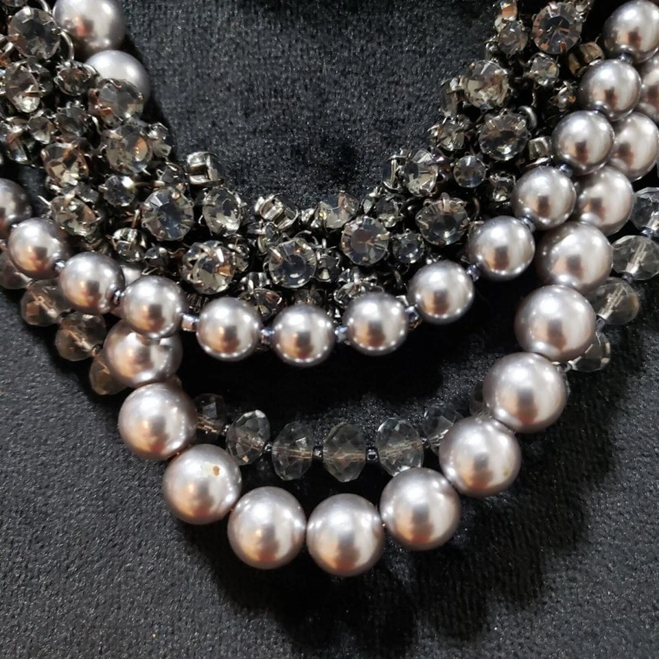 Mujeres Moda Tono Plateado Vidrio Imitación Perla Cuentas Collar Collar con Cierre de Langosta Foto 3 de 4