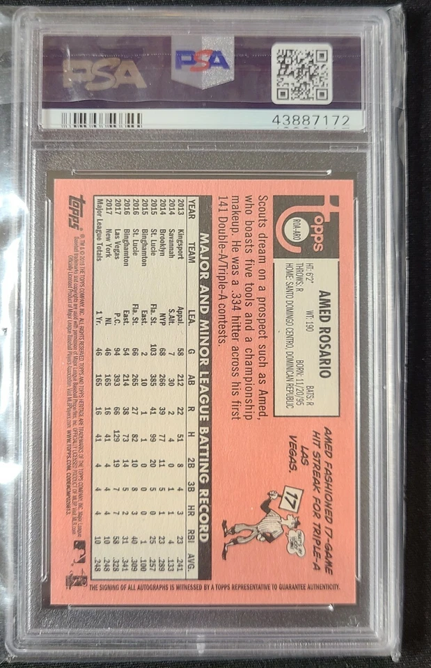 2018 TOPPS HERITAGE REAL ONE AUTO AMED ROSARIO RC PSA 9  - Image 2 of 2