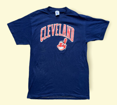 Vintage Cleveland Indians T Shirt 1980s Logo Men’s Large Blue 80s Vtg 