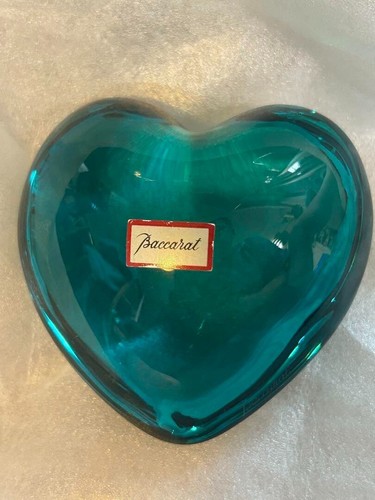 Baccarat Crystal interior ornament heart Paperweights blue green - 第 1/4 張圖片
