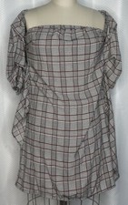 FASHION NOVA WOMEN'S DRESS SHOULDER OFF 3/4 SLEEVE PLAID GREY SIZE SMALL 
