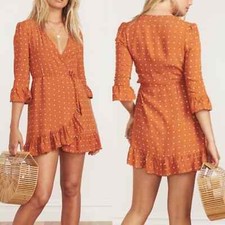 Faithfull the Brand Women's Carmel Wrap Mini Ruffle Dress in Stefano Print 2