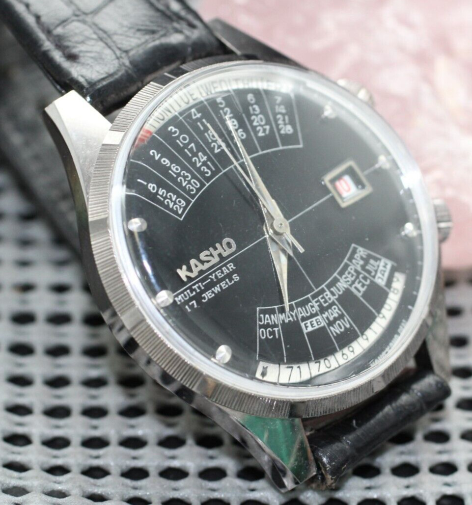 Kasho Multi-Year Calendar Day Date 41mm Mens Wrist Watch Original Vintage RUNS