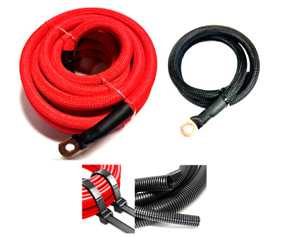 Battery Relocation Kit 1/0 gauge OFC COPPER 12' RED + 3' Black Snakeskin Wiring