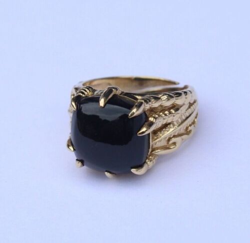 Black Obsidian Ring Square Cut Prong Ring Handmade Fashion Jewelry Valentine - Picture 1 of 3