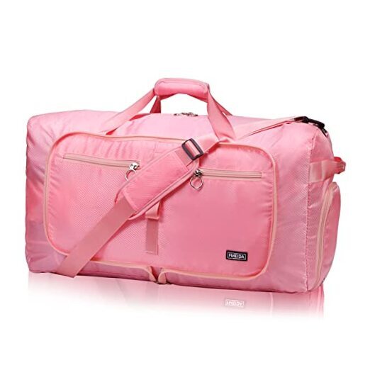65L Foldable Glossy Pink Duffel Bag with Shoe Compartment for Travel