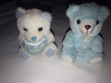 Two Cute teddy bears BLUE WHITE HEART DOG PUPPY - Great Price 