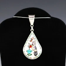 NATIVE AMERICAN ZUNI INLAY HUMMINGBIRD PENDANT BY QUINTIN QUAM