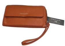 Tahari Front Pocket Rust Orange Zip Around Wristlet Identity Protection NWT