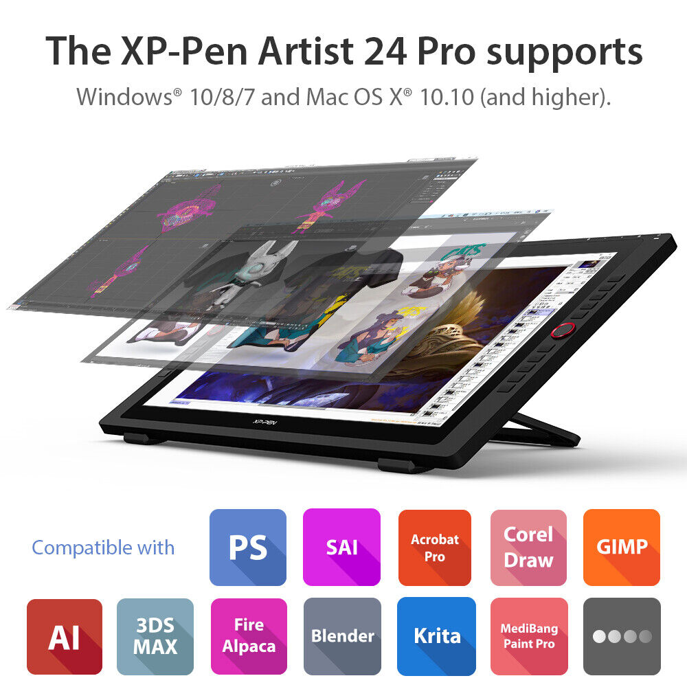  XPPen Artist24 FHD Drawing Tablet with Screen - 23.8 2K  Drawing Monitor Full-Laminated Pen Display with 8192 Pressure Levels and  Battery-Free Pen, Adjustable Stand for Digital Drawing and Animation :  Electronics